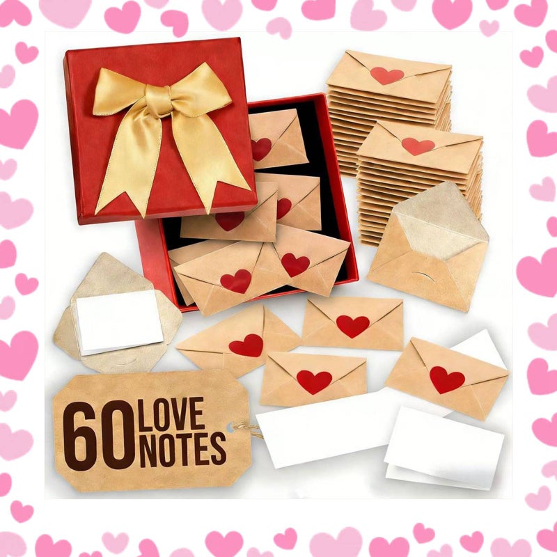 60PCS DIY Love Notes Box, Mini Blank Cards & Envelopes for Him Her, Tiny Valentines Day Card, Cute Valentine’s Day for Boyfriend Valentine'sDay - Image 1